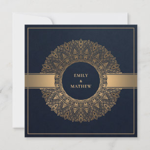 INVITATION ELÉGANT MARINE OR CLASSIQUE ORNATE MANDALA MARIAGE