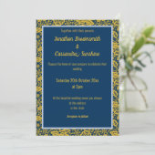 INVITATION ELEGANT MARINE PERIWRINKLE GOLD LEAF MARIAGE (Debout devant)