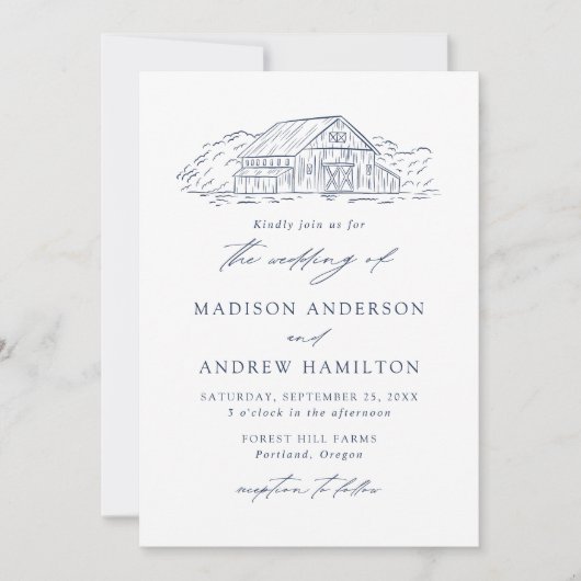 Invitation Elegant Marine Rustic Barn Mariage (Devant)