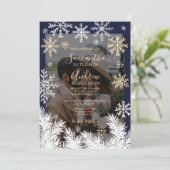 Invitation Elégant Marine Rustique Snowflakes Mariage d'hiver (Debout devant)
