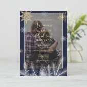 Invitation Elégant Marine Rustique Snowflakes Mariage d'hiver (Debout devant)
