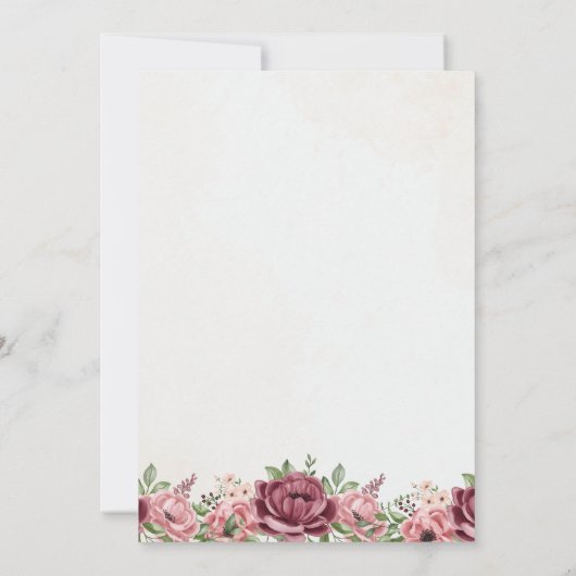 Invitation Élégant Maroon et Mariage Floral Or (Dos)