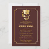Invitation Elégant Maroon | Gold Casquette College Graduation (Devant)