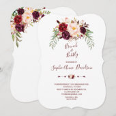 Invitation Elégant Marsala Bourgogne Brunch Floral & Bubbly (Devant / Derrière)