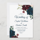 Invitation Elégant Marsala & Fleurs de marine Mariage rustiqu (Devant)