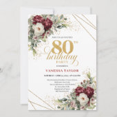 Invitation Elegant Marsala Floral Greenery 80th Birthday (Devant)