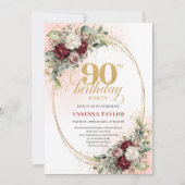 Invitation Elegant Marsala Peonies Eucalyptus 90th Birthday (Devant)