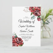 Invitation Élégant Marsala Rouge Rose Rustique Mariage (Debout devant)