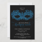 Invitation Elégant Mascarade Bleue Mascaré Quinceanera (Devant)