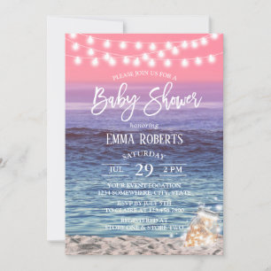 Invitation Elégant Mason Jar éclaire Baby shower de plage ros