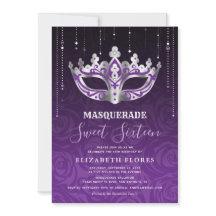 Élégant Masque Noir Violet Argent pour un Sweet 16