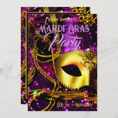 Invitation Elégant Masque Or (Devant / Derrière)