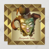 Invitation Elégant Masque Or Rouge Mascarade Party (Devant / Derrière)