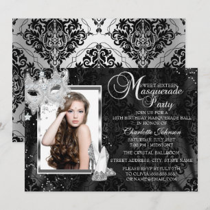 Invitation Elégant Masque talons Masquerade Photo Sweet 16