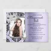 Invitation Elégant Masque Talons Masquerade Sweet 16 Lavande  (Devant)
