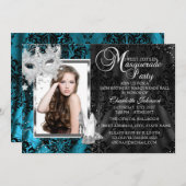 Invitation Elégant Masque talons Turquoise Masquerade Photo S (Devant / Derrière)