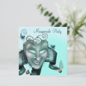 Invitation Elégant Masque Turquoise Blue Masquerade Party (Debout devant)