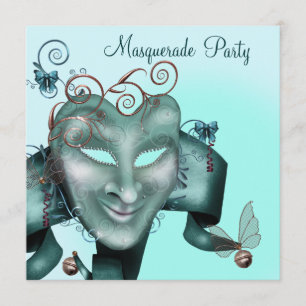Invitation Elégant Masque Turquoise Blue Masquerade Party