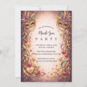 Invitation Elegant Masquerade Hearts Mardi Gras (Devant)