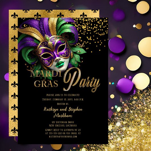 Invitation Elegant Masquerade Mask Mardi Gras Party