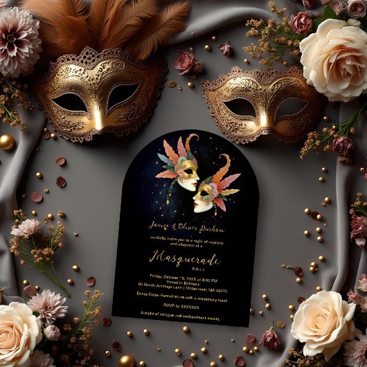 Invitation Elegant Masquerade Masks with Gold Effect Accents