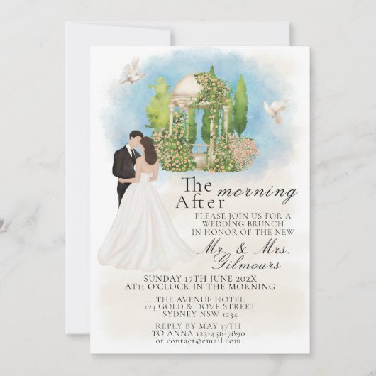 Invitation Élégant matin après Gazebo Bride&Groom colombes (Devant)