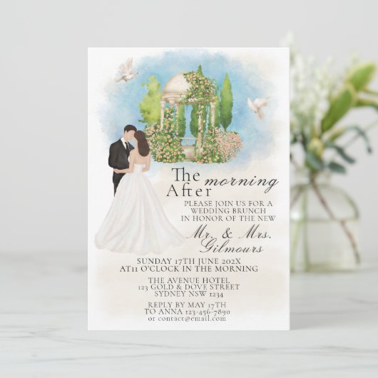 Invitation Élégant matin après Gazebo Bride&Groom colombes (Debout devant)