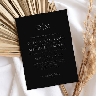 Invitation Élégant Matte noir minimaliste Mariage