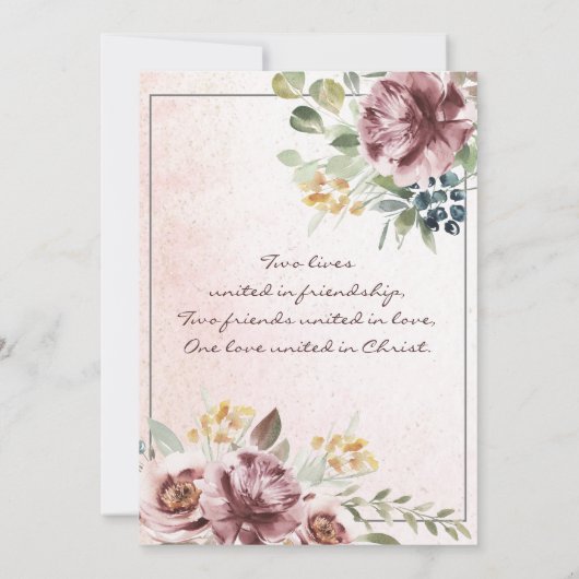 Invitation Élégant Mauve Blush rose Floral Mariage chrétien (Dos)