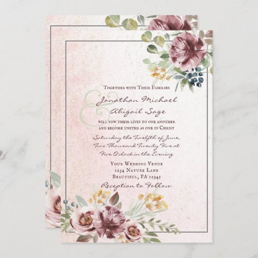 Invitation Élégant Mauve Blush rose Floral Mariage chrétien (Devant / Derrière)