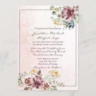 Invitation Élégant Mauve Blush rose Floral Mariage chrétien