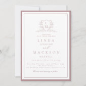 Invitation Elegant Mauve & botanical crest monogram wedding (Devant)