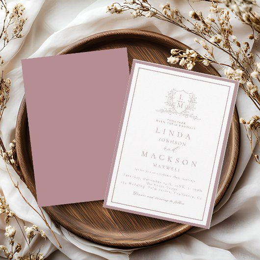 Invitation Elegant Mauve & botanical crest monogram wedding