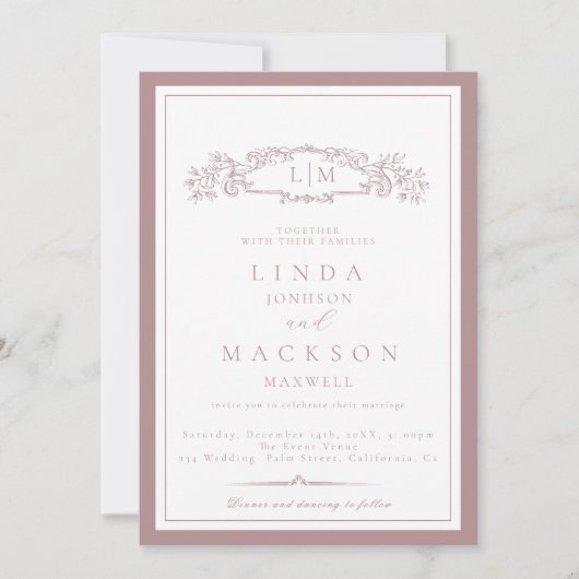 Invitation Élégant Mauve & Cimier en terre cuite Mariage Mono (Devant)