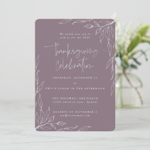Invitation Elégant Mauve Moderne Feuille Motif Thanksgiving
