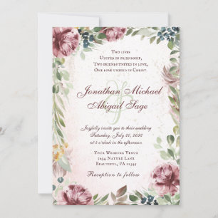Invitation Elégant Mauve Pink Peony Floral Mariage chrétien
