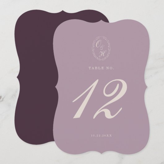 Invitation Elegant Mauve Plum Die Cut Table Number (Devant / Derrière)