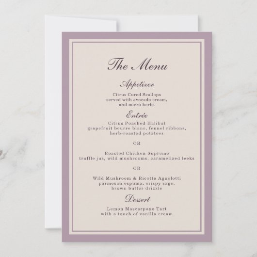 Invitation Elegant Mauve Plum Wedding Menu Card (Devant)