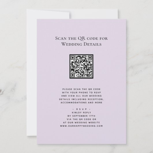 Invitation Elégant Mauve QR Code Tout en un Mariage moderne (Dos)