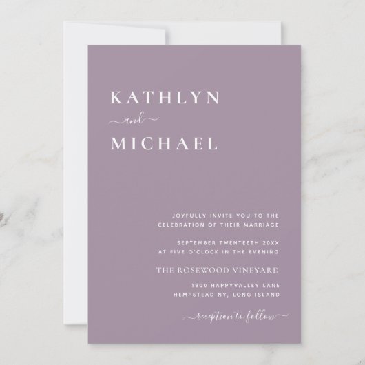 Invitation Elégant Mauve QR Code Tout en un Mariage moderne (Devant)