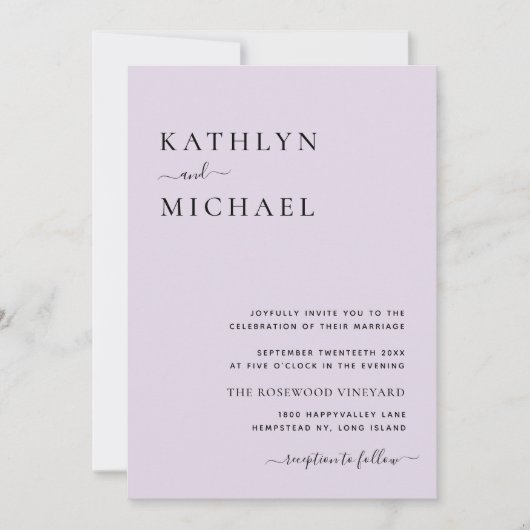Invitation Elégant Mauve QR Code Tout en un Mariage moderne (Devant)