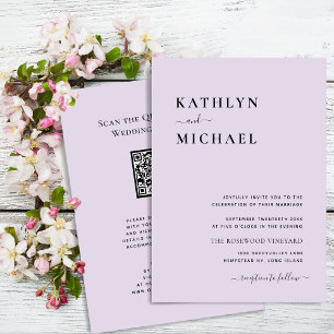 Invitation Elégant Mauve QR Code Tout en un Mariage moderne