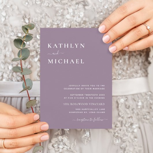 Invitation Elégant Mauve QR Code Tout en un Mariage moderne