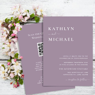 Invitation Elégant Mauve QR Code Tout en un Mariage moderne