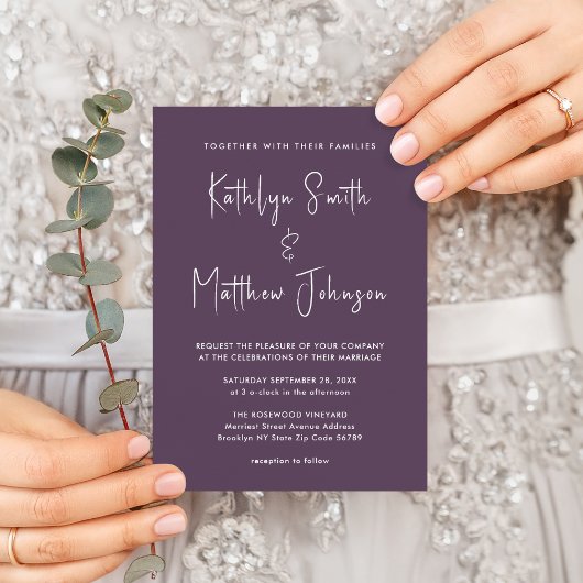 Invitation Elégant Mauve QR Code Tout en un Mariage moderne