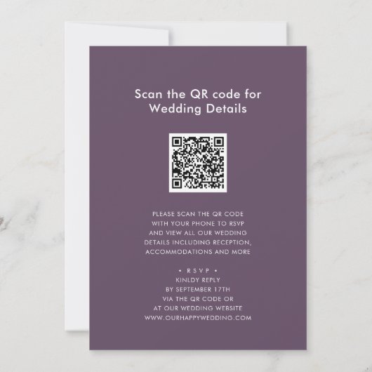 Invitation Elégant Mauve QR Code Tout en un Mariage moderne (Dos)