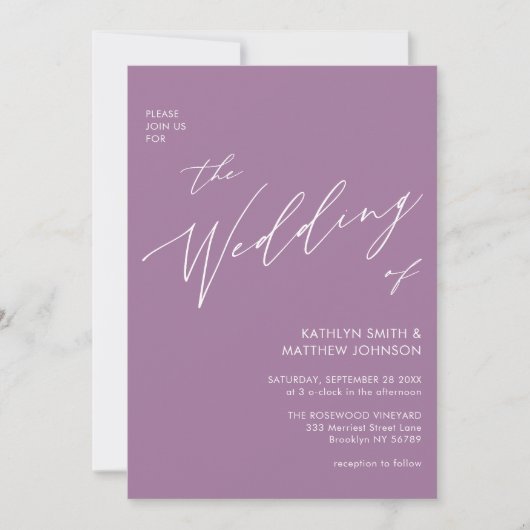 Invitation Elégant Mauve QR Code Tout en un Mariage moderne (Devant)