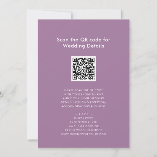 Invitation Elégant Mauve QR Code Tout en un Mariage moderne (Dos)