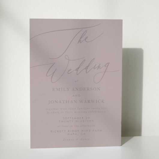 Invitation Élégant Mauve Taupe Calligraphie Le Mariage