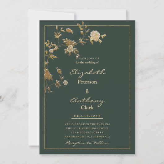 Invitation Elégant mauve vert or fleuri luxe Mariage (Devant)